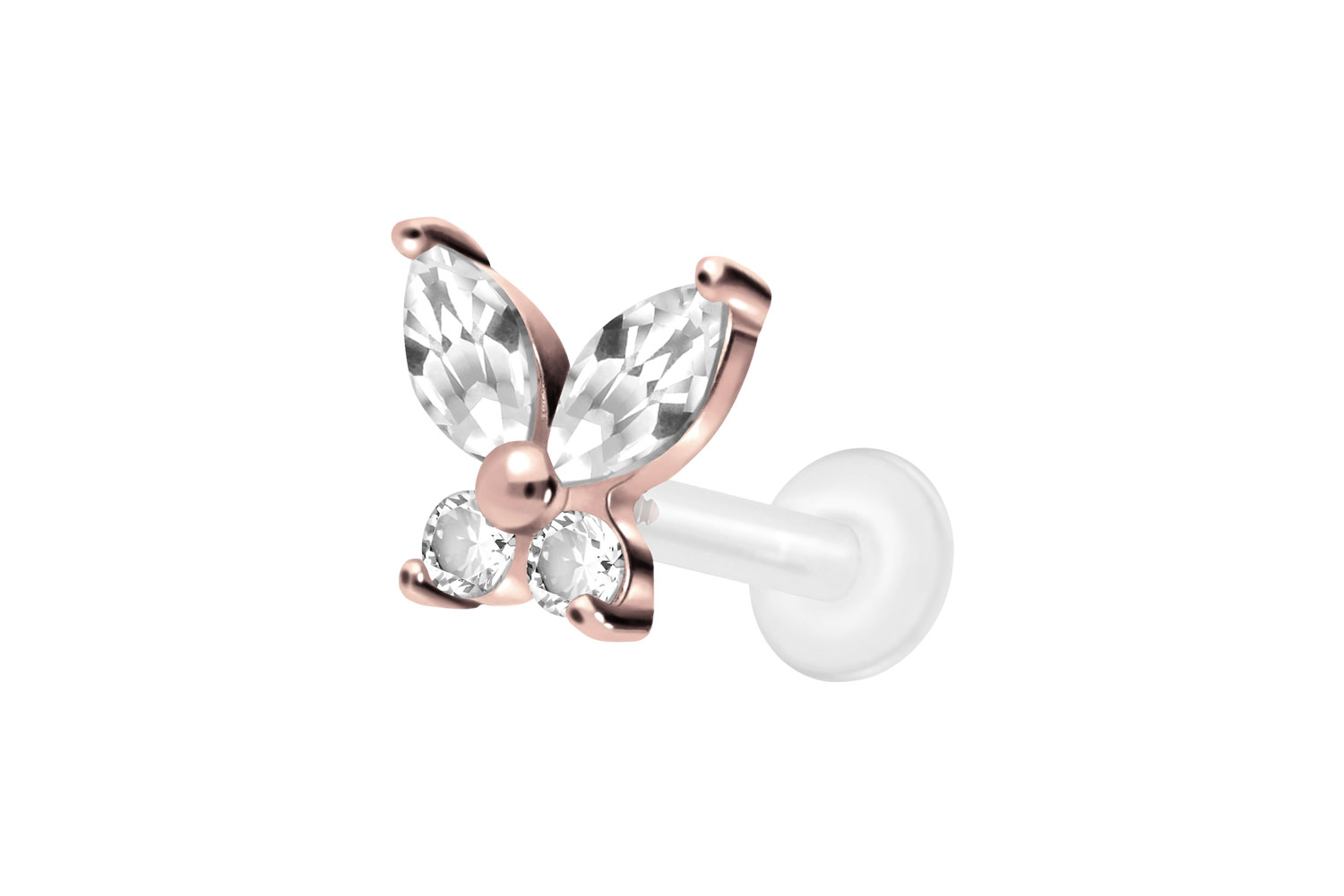 PTFE Labret Piercing mit Innengewinde + Titan-Aufsatz KRISTALLSCHMETTERLING